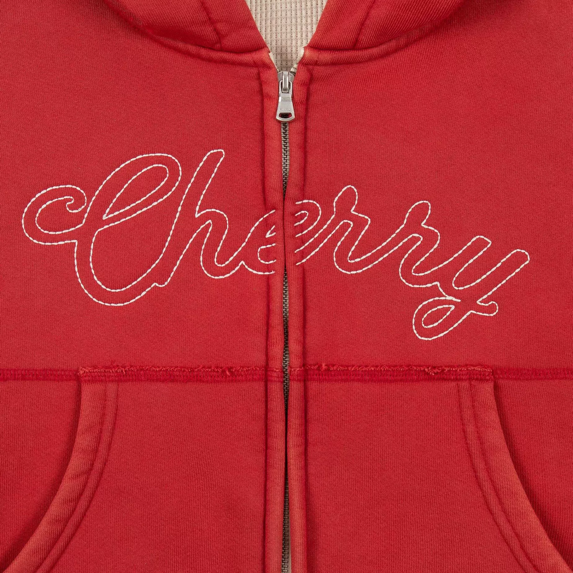 Cherry Sweatshirts-Cropped Thermal Zip-Up (Vintage Red)
