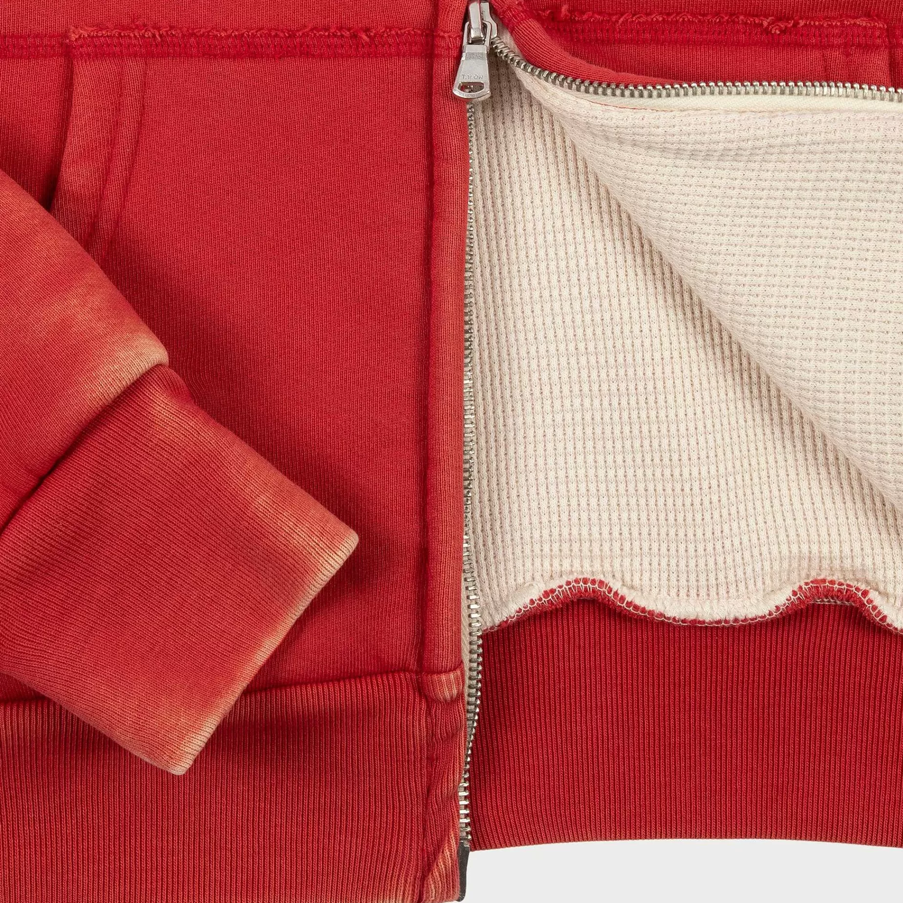 Cherry Sweatshirts-Cropped Thermal Zip-Up (Vintage Red)