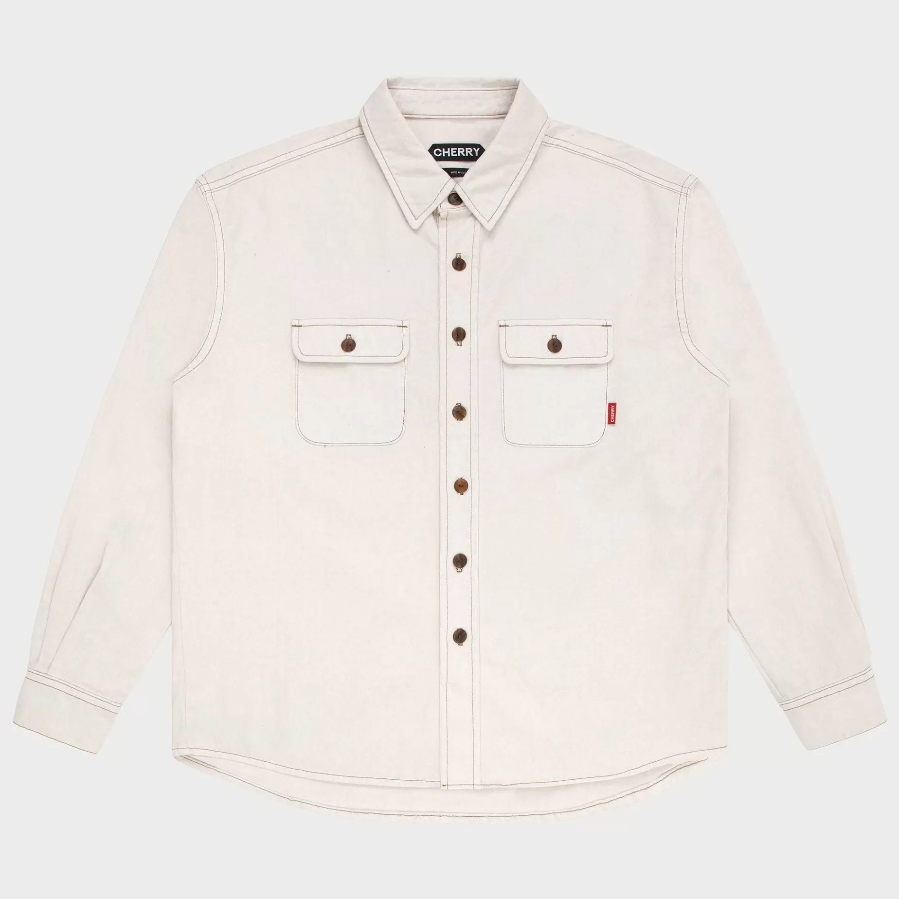 Cherry Shirting-Denim Overshirt (Vintage White)