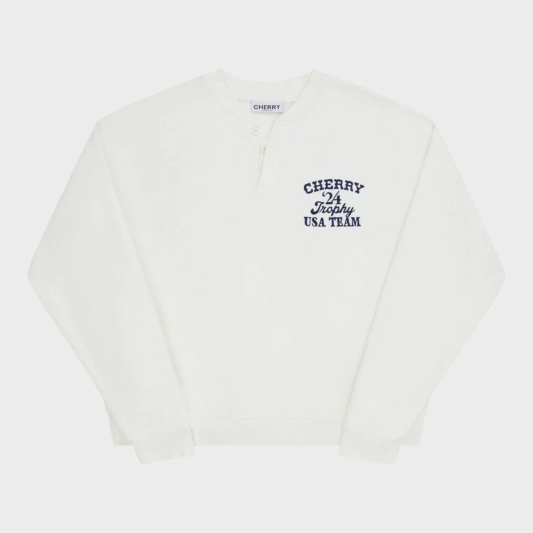 Cherry Sweatshirts-Trophy Henley Crewneck (Vintage White)
