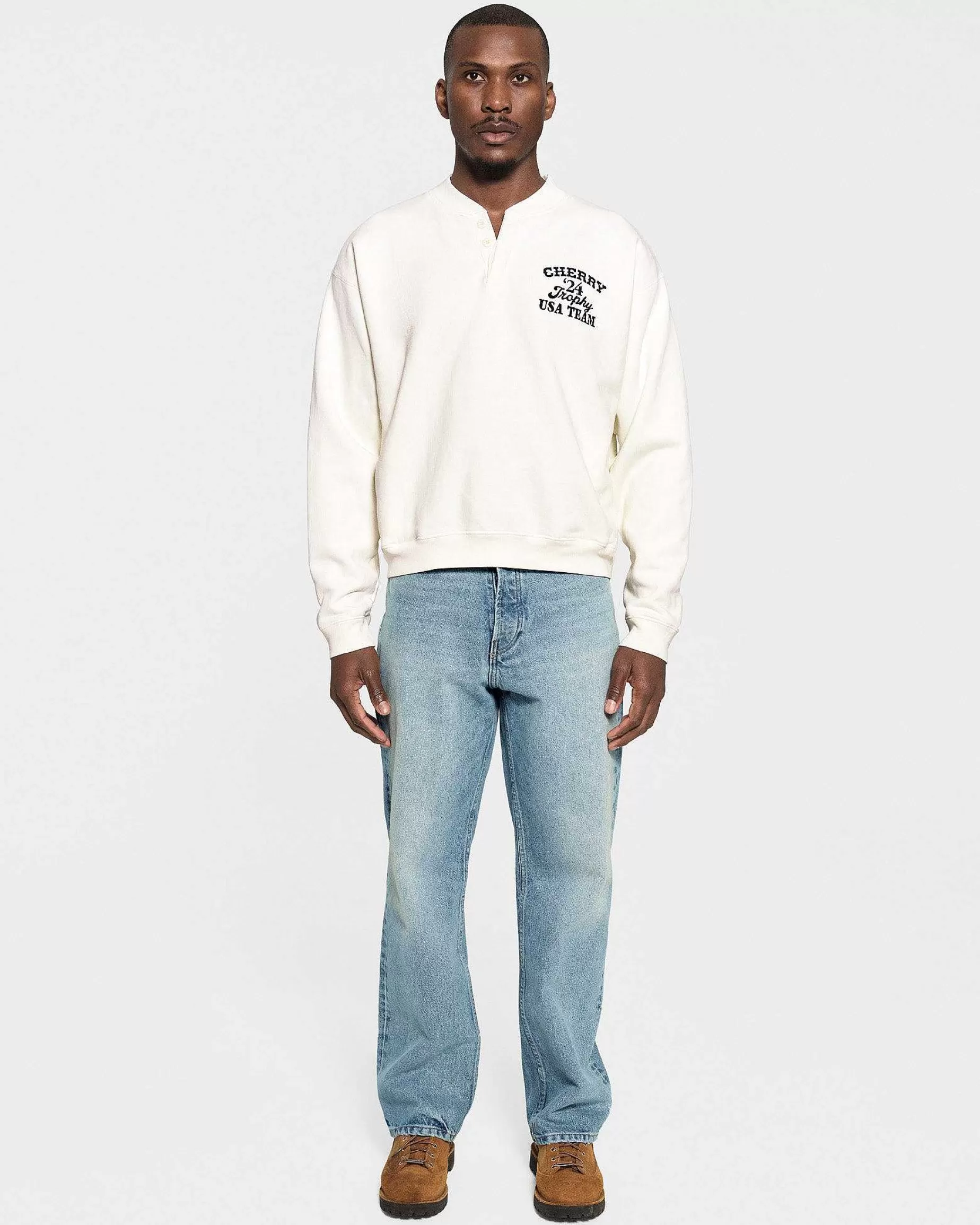 Cherry Sweatshirts-Trophy Henley Crewneck (Vintage White)