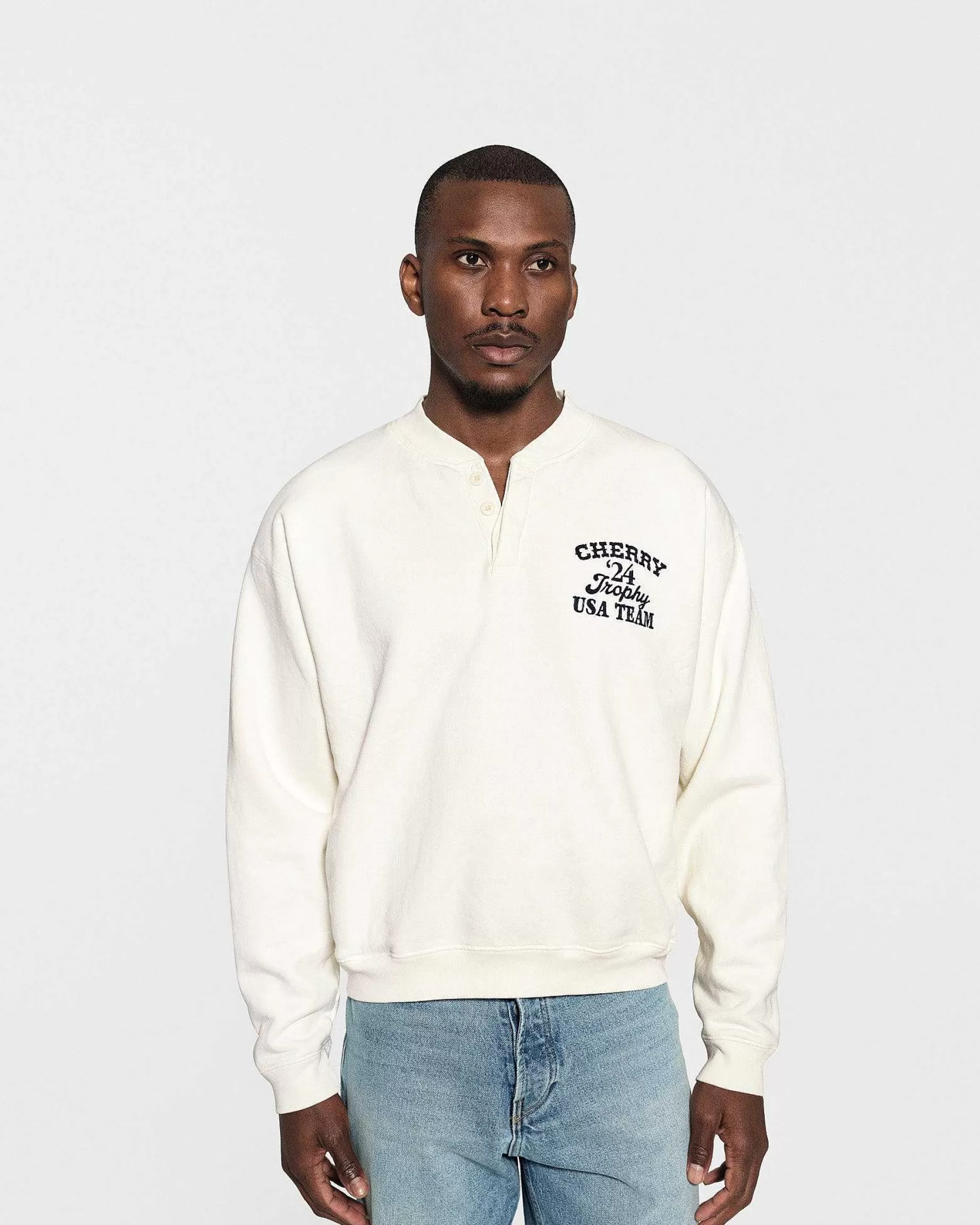 Cherry Sweatshirts-Trophy Henley Crewneck (Vintage White)